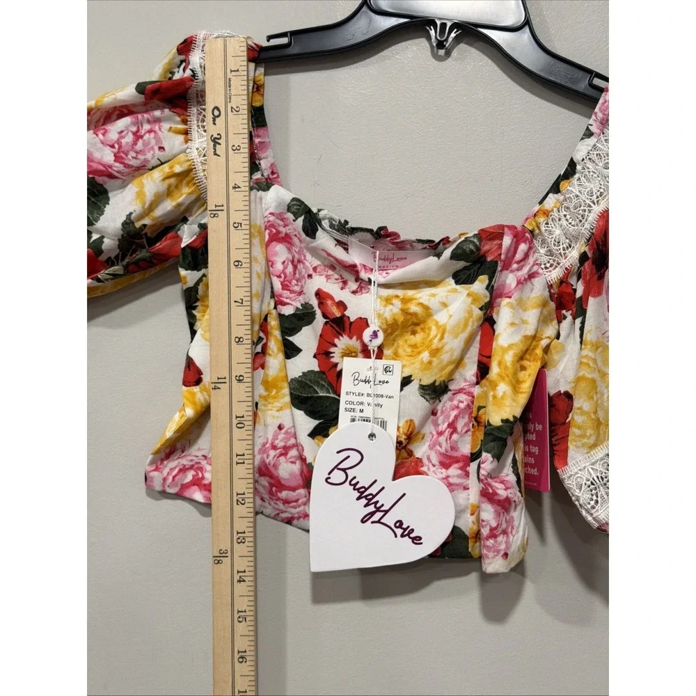 Buddy Love NWT Girls Medium 2piece Set Floral 100% Cotton Lace Trim Puff Sleeve